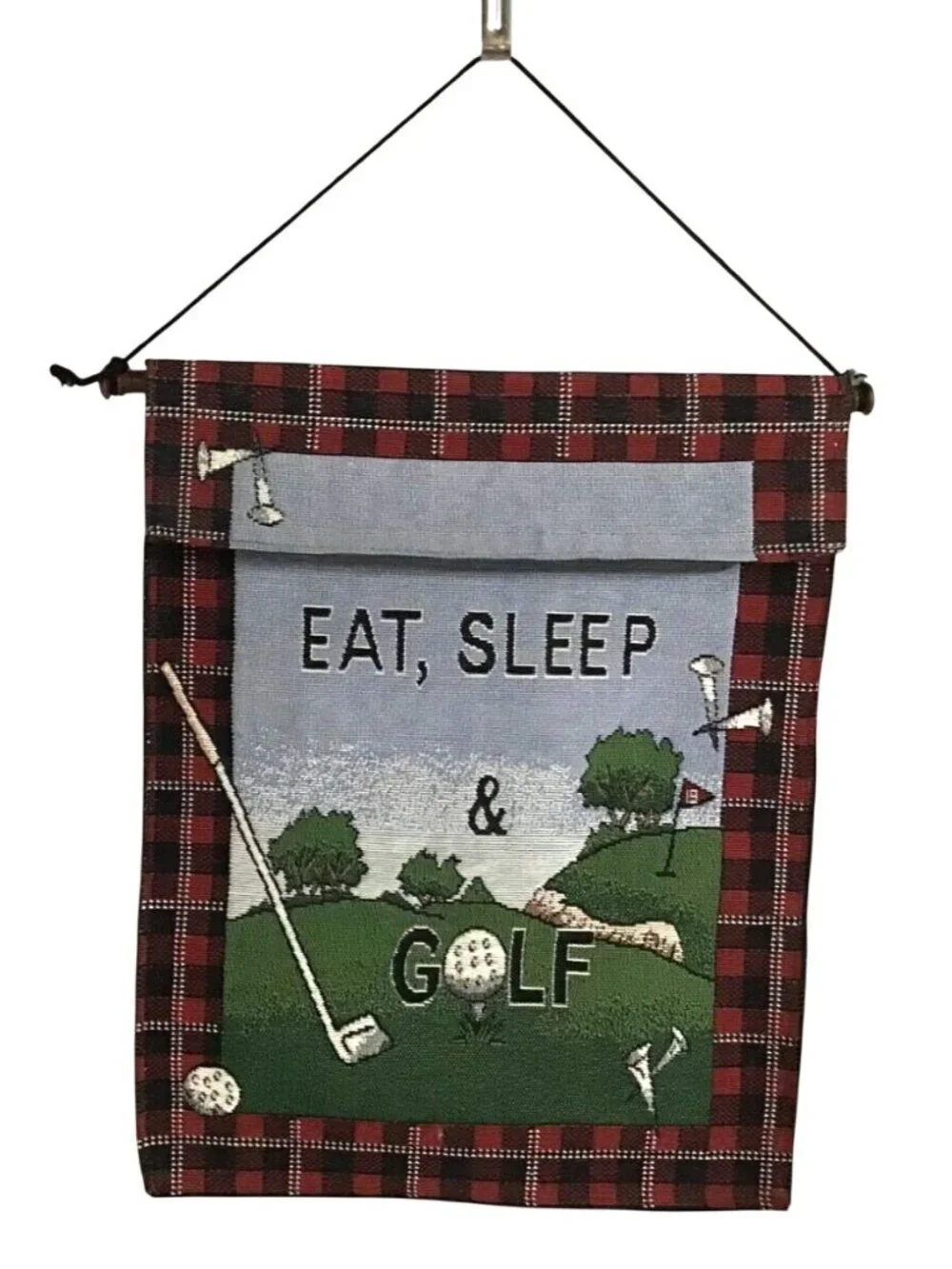 Windham Weavers Vintage 2001 Eat Sleep and Golf Tapestry Wall Hanging